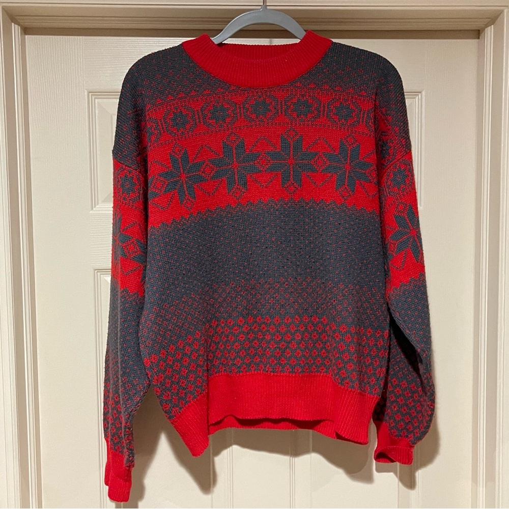 VINTAGE Mount Cervin Snowflake Men’s M Wool Ski Sweater Red holiday